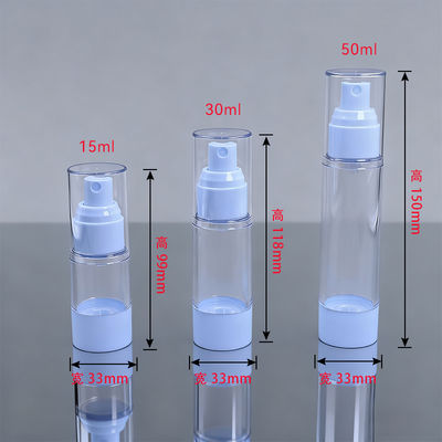 15ml 30ml 50ml Luxus Runde Form Transparente AS Material Sprühflasche Airless Flasche für jeden Zweck 0,23CC Ausgabe