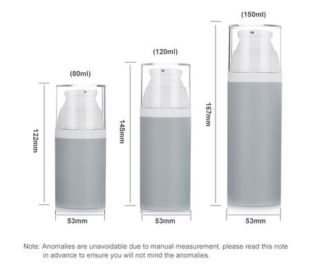 Graue Farbe, 80 ml, Airless-Pumpflasche, 3 Größen, optionale Kunststoff-Airless-Flasche für Kosmetika